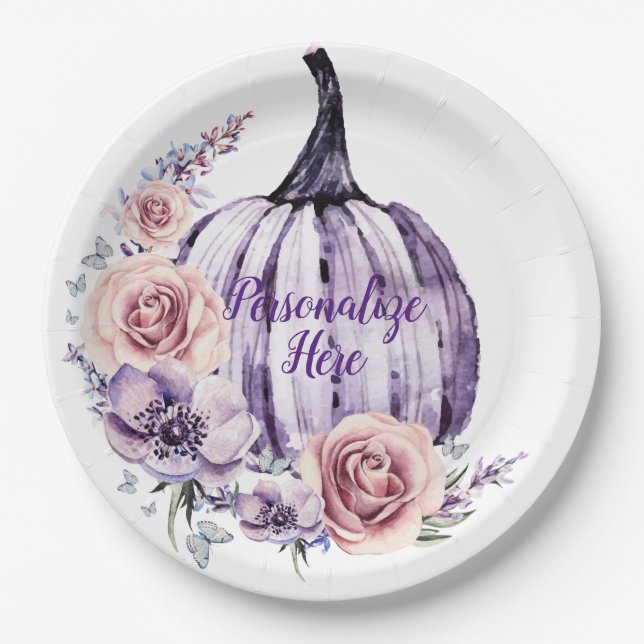 Assiettes En Carton Purple citrouille mignon fleurs automne fleurs (Devant)