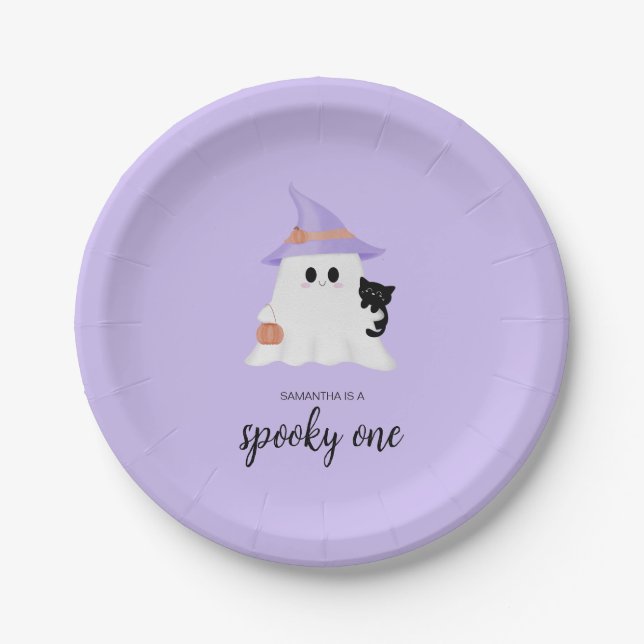 Assiettes En Carton Purple Cute Ghost Halloween 1er anniversaire fête (Devant)