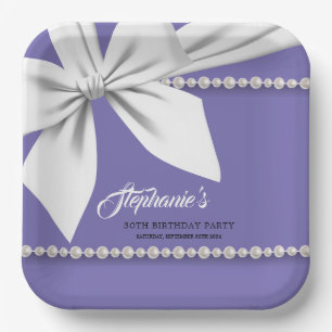 Assiettes En Carton Purple Elegant Tiffany Pearls Party Table