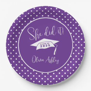Assiettes En Carton Purple Elle L'A Fait Graduation