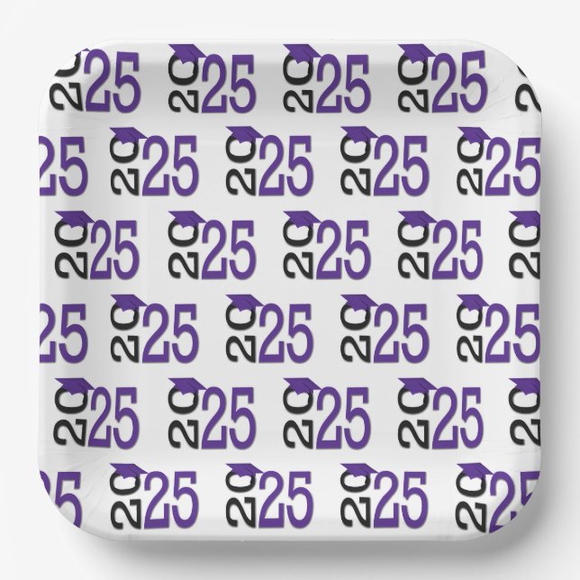 Assiettes En Carton Purple et Noir 2025 Graduation (Recto)