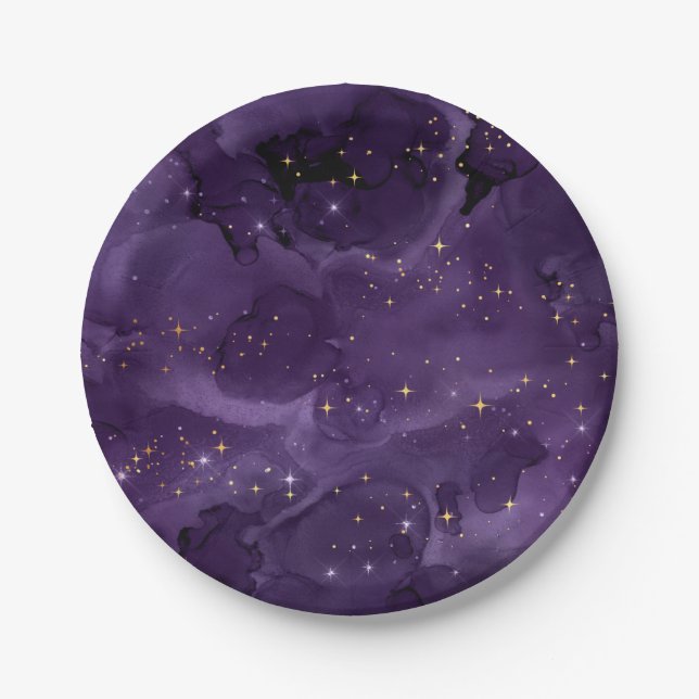 Assiettes En Carton Purple Galaxy Series Design 8 (Devant)
