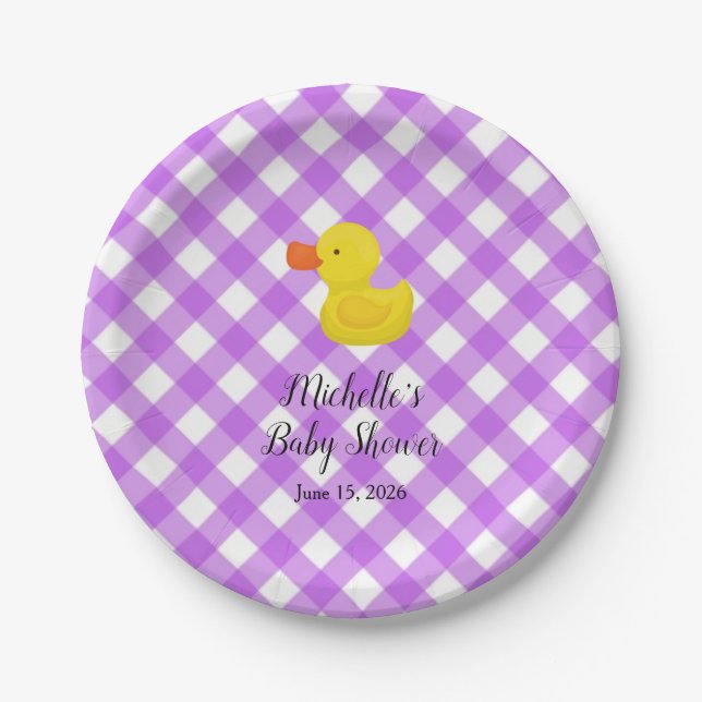 Assiettes En Carton Purple Gingham Rubber Duckie Baby Shower (Devant)
