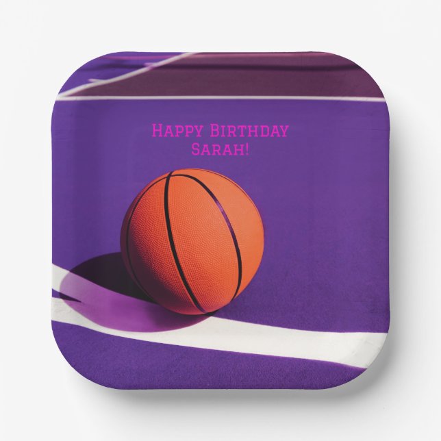 Assiettes En Carton Purple Girls Basketball de fête d'anniversaire (Recto)