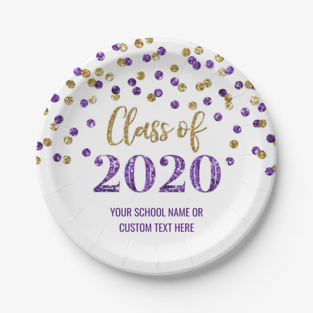 Assiettes En Carton Purple Gold Confetti Graduation 2020 (Devant)