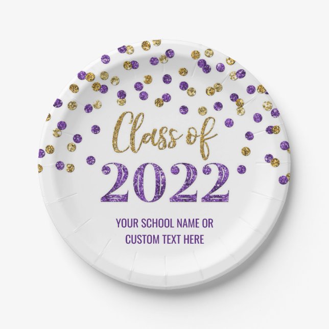 Assiettes En Carton Purple Gold Confetti Graduation 2022 (Devant)