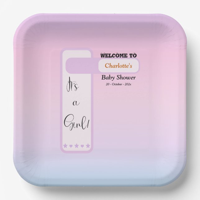 Assiettes En Carton Purple Gradient Cute Eyeball Text Baby Shower (Recto)