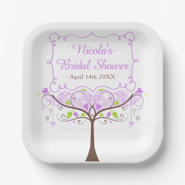 Assiettes En Carton Purple & Green Floral Bird Bridal Shower  (Recto)