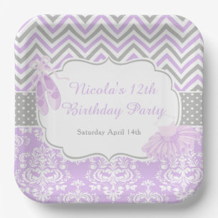 Assiettes En Carton Purple & Grey Chevron Ballerina Anniversaire