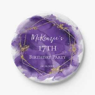 Assiettes En Carton Purple Lavande et or Aquarelle fête d'anniversaire