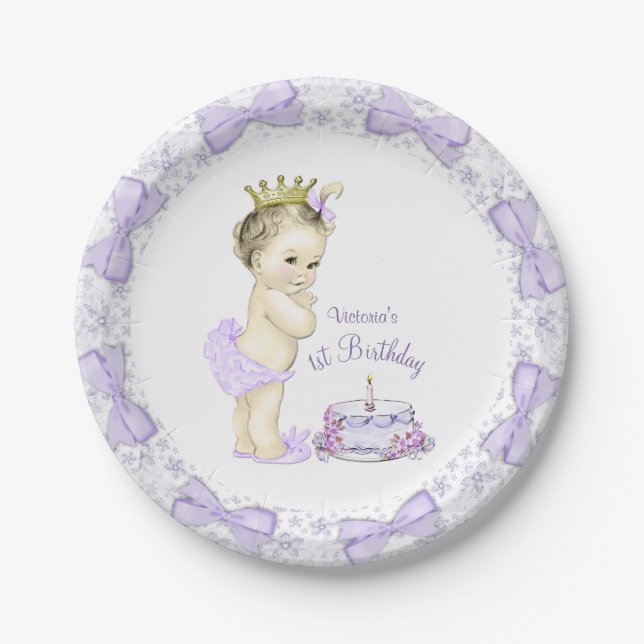 Assiettes En Carton Purple Lavender Princess 1er anniversaire (Devant)