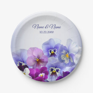 Assiettes En Carton Purple Lilac Pansy Floral Rustic Wedding Party