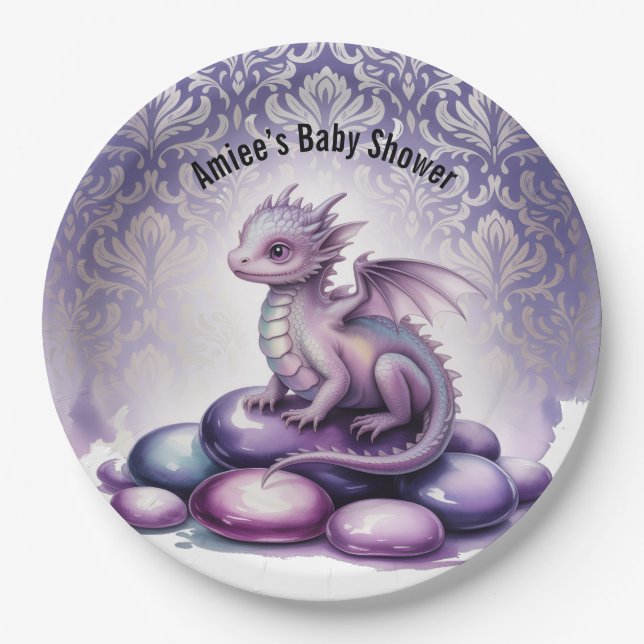 Assiettes En Carton Purple Magical Dragon Baby Shower (Devant)