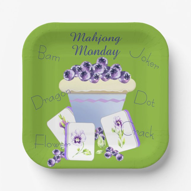 Assiettes En Carton Purple Mahjong Tiles and Blueberry Cupcake  (Recto)