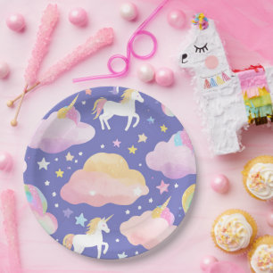 Assiettes En Carton Purple mignon arc-en-ciel licorne anniversaire fil