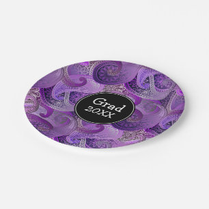 Assiettes En Carton Purple Paisley Motif