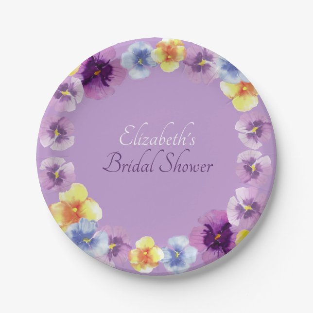 Assiettes En Carton Purple Pansies Garden Party Boho Bridal Shower (Devant)