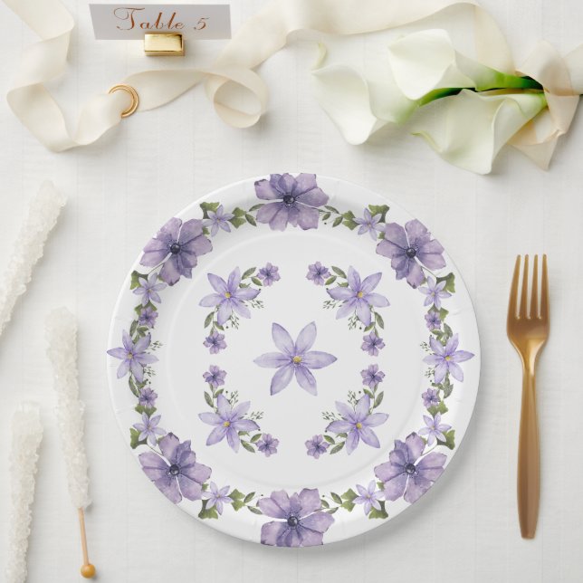 Assiettes En Carton Purple Papillons Aquarelle Fleur sauvage Baby Show (Mariage)