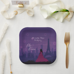 Assiettes En Carton Purple Pink Paris Fireworks Quinceañera