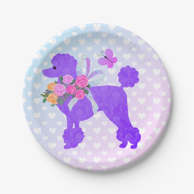 Assiettes En Carton Purple Poodle Party Filles Anniversaire (Devant)