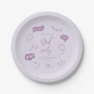 Assiettes En Carton Purple Quirky Grad Icons Parti de Graduation