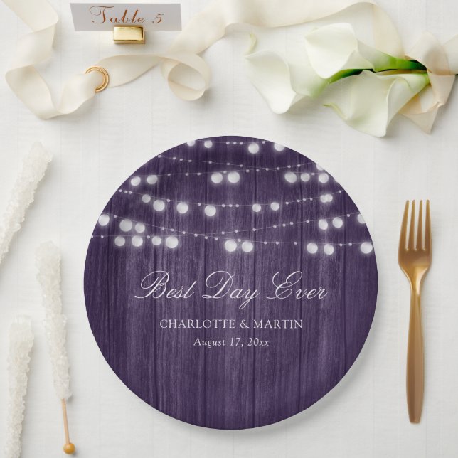 Assiettes En Carton Purple Rustic Pays Chaîne de bois Mariage (Mariage)