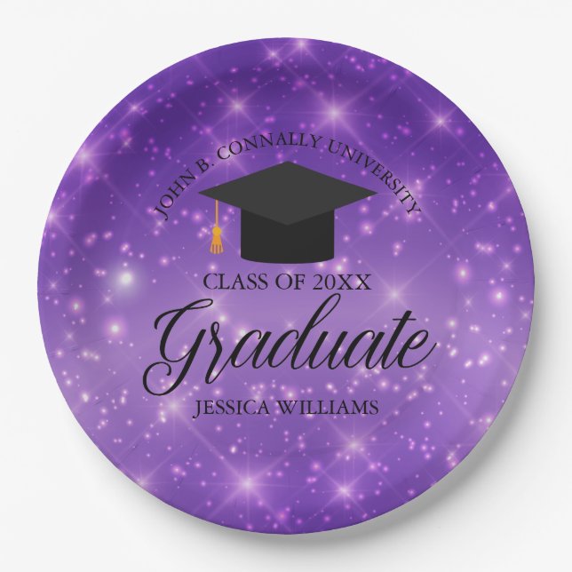 Assiettes En Carton Purple Sparkle Graduate Custom Graduate Party (Devant)
