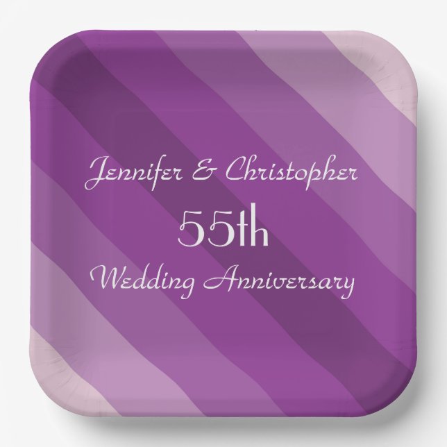 Assiettes En Carton Purple Striped Plates, 55th Wedding Anniversary (Recto)