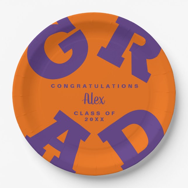 Assiettes En Carton Purple sur Orange - Graduation personnalisée (Devant)