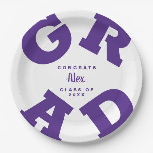 Assiettes En Carton Purple sur White Bold Graduation