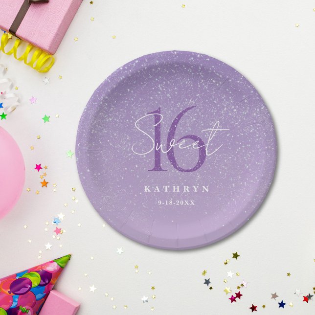 Assiettes En Carton Purple Sweet 16 Nom personnalisé (Créateur téléchargé)