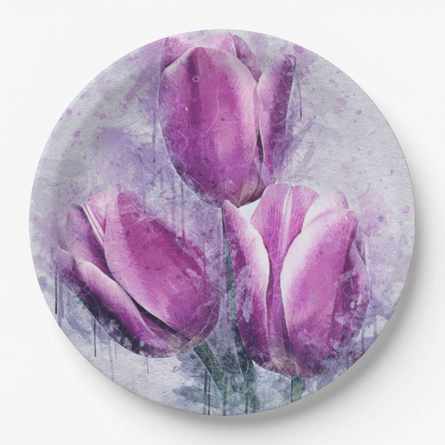 Assiettes En Carton Purple Tulips Paper Plates (Devant)