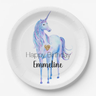 Assiettes En Carton Purple Unicorn Gold Parties scintillant Coeur pers