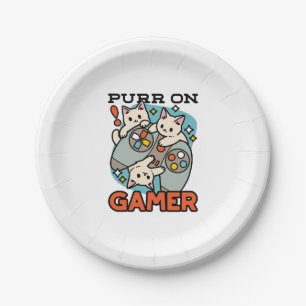 Assiettes En Carton Purr On Gamer - Conception De Jeu De Chat Cute