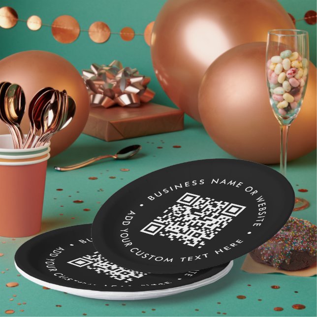 Assiettes En Carton QR Code | Black Modern Business Corporate Event (Multi)