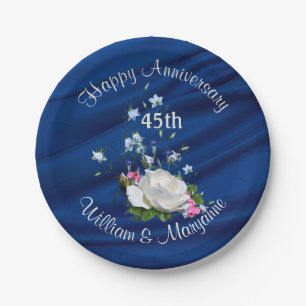 Assiettes En Carton quarante-cinquième Bleu de saphir de rose blanc de