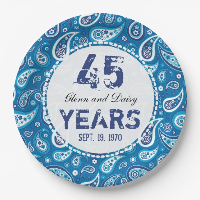 Assiettes En Carton quarante-cinquième Motif de Paisley d'anniversaire (Devant)