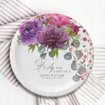 Assiettes En Carton Quarante et fabuleux Elégant Floral 40e anniversai<br><div class="desc">Quarante et fabuleux Elégant Floral 40th Birthday Party Paper Plates dispose d'un bouquet de fleurs à l'aquarelle élégant en rose, violet et bordeaux avec la verdure. Ajoutez simplement votre texte personnalisé pour votre fête du quarantième anniversaire. Personnalisé en modifiant le texte dans les zones de texte fournies. Conçu par ©Evco...</div>