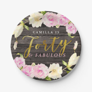 Assiettes En Carton Quarante et fête d'anniversaire florale   rustiqu