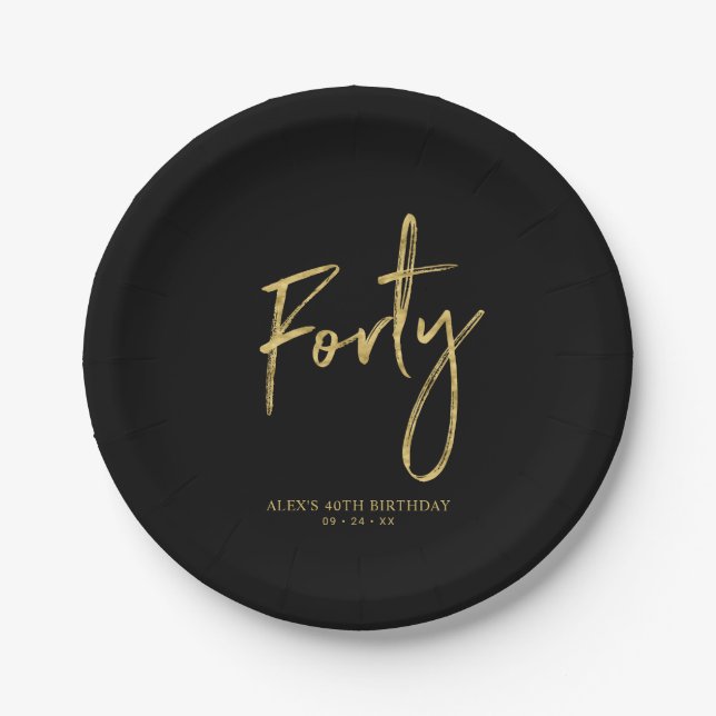 Assiettes En Carton Quarante | Gold & Black Lettering 40e anniversaire (Devant)