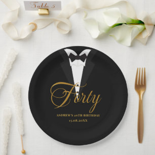 Assiettes En Carton Quarante Gold & Black Lettering 40e anniversaire