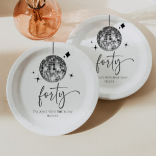 Assiettes En Carton Quarante Silver Disco Ball 40e fête d'anniversaire