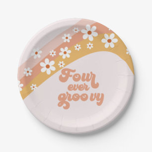 Assiettes En Carton Quatre fois groovy Retro Daisy Rainbow 4e annivers