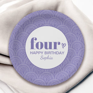 Assiettes En Carton Quatre Simple Purple 4e anniversaire avec nom