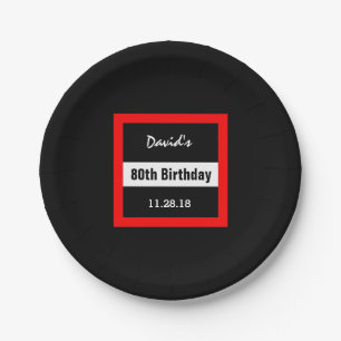Assiettes En Carton quatre-vingtième Noir d'anniversaire avec la