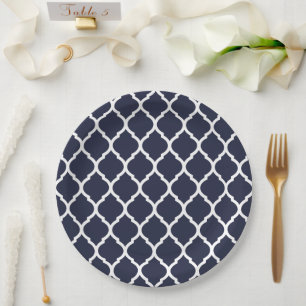 Assiettes En Carton Quatrefoil bleu marine et blanc marocain
