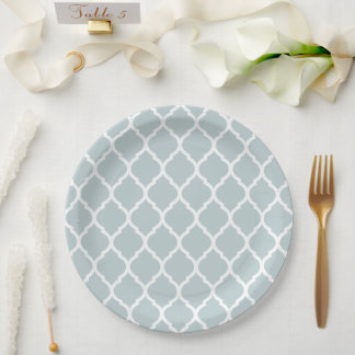 Assiettes En Carton Quatrefoil bleu nuage et blanc marocain