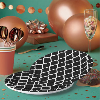 Assiettes En Carton Quatrefoil marocain noir et blanc
