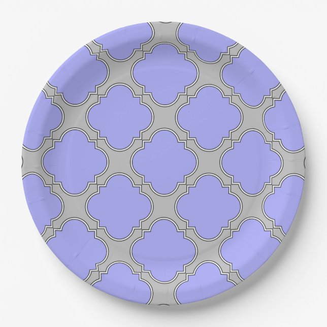 Assiettes En Carton Quatrefoil periwinkle et gris (Devant)