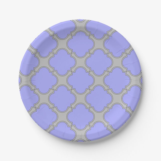 Assiettes En Carton Quatrefoil periwinkle et gris (Devant)